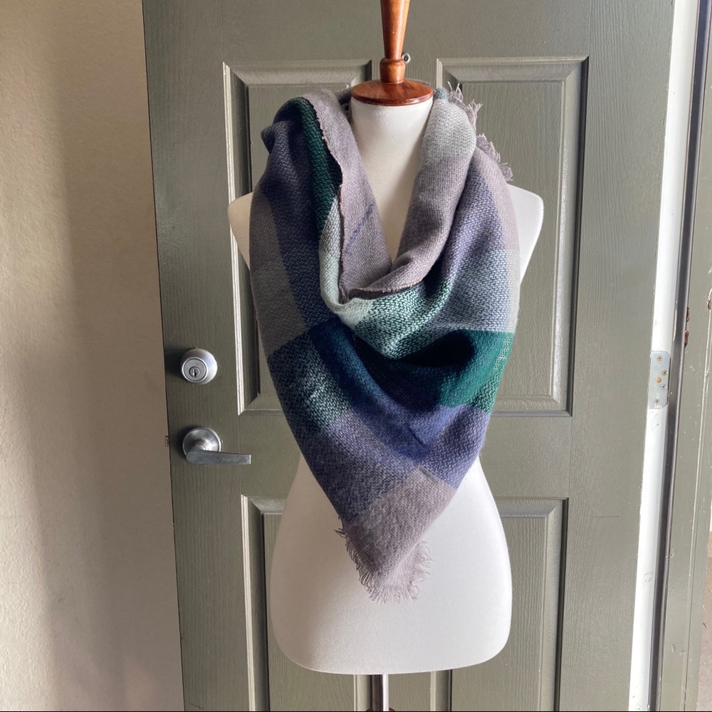 Blue Green Gray Cashmere Acrylic Triangle Scarf
